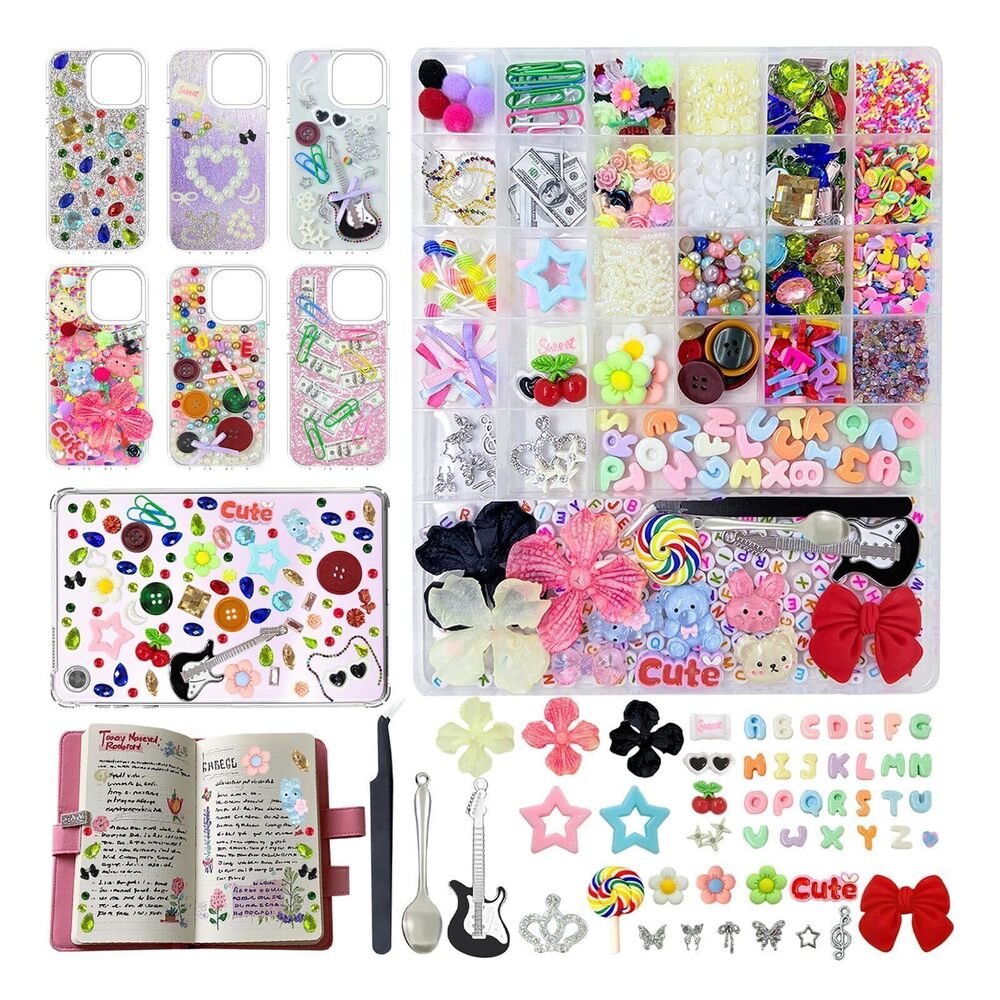 7911 2280Pcs Junk Case Charms Kit,Y2K Nail Phone Cases Charms Bow Flower